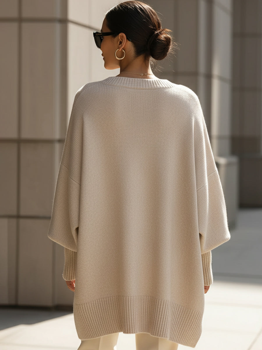 Women's Oversized Wool Blend Crew-Neck Pullover Sweater