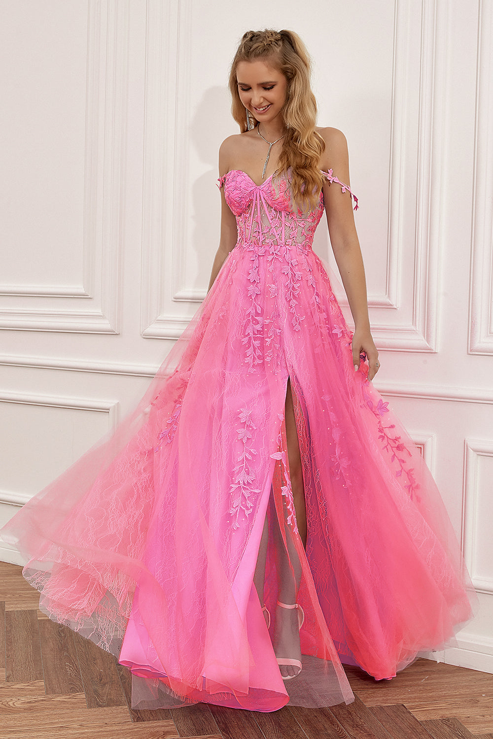 Tulle Prom Dress with Floral Appliqués