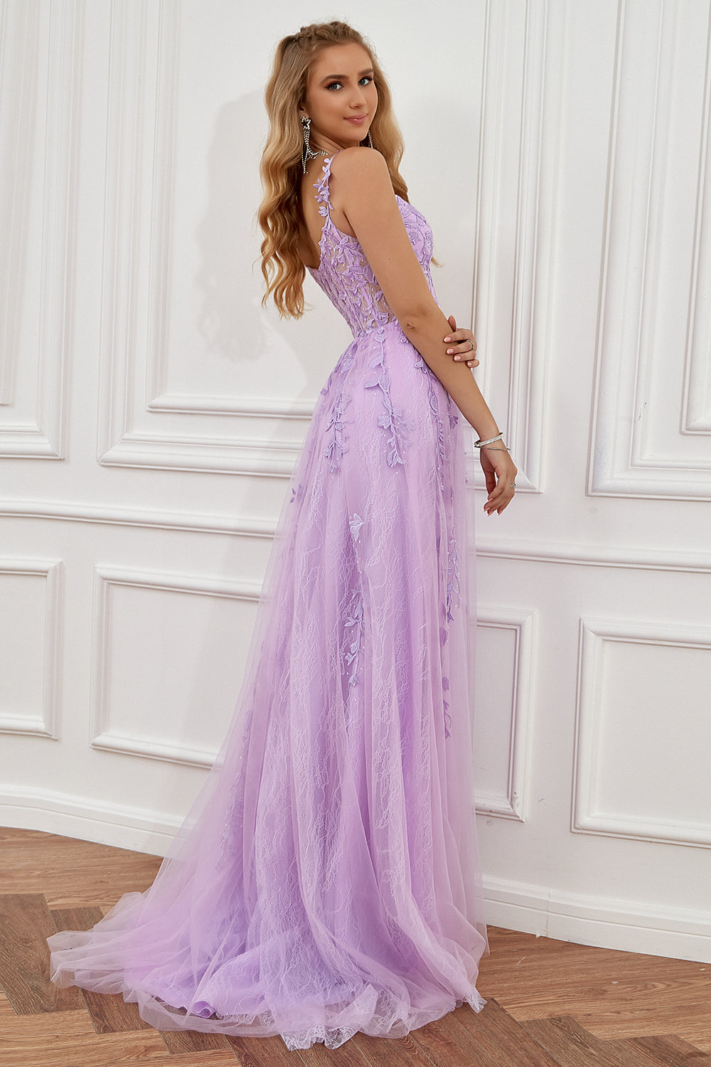 Tulle Prom Dress with Floral Appliqués