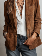 Vintage faux suede jacket with lapel collar