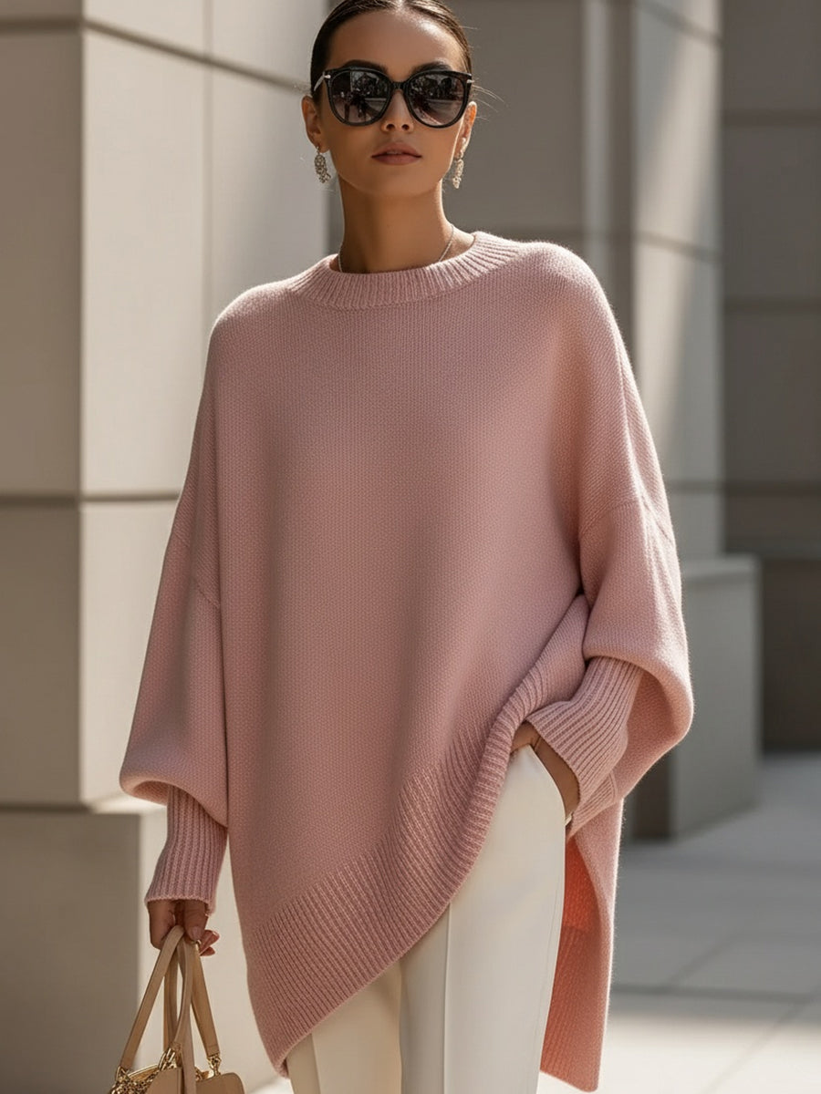 Women's Oversized Wool Blend Crew-Neck Pullover Sweater