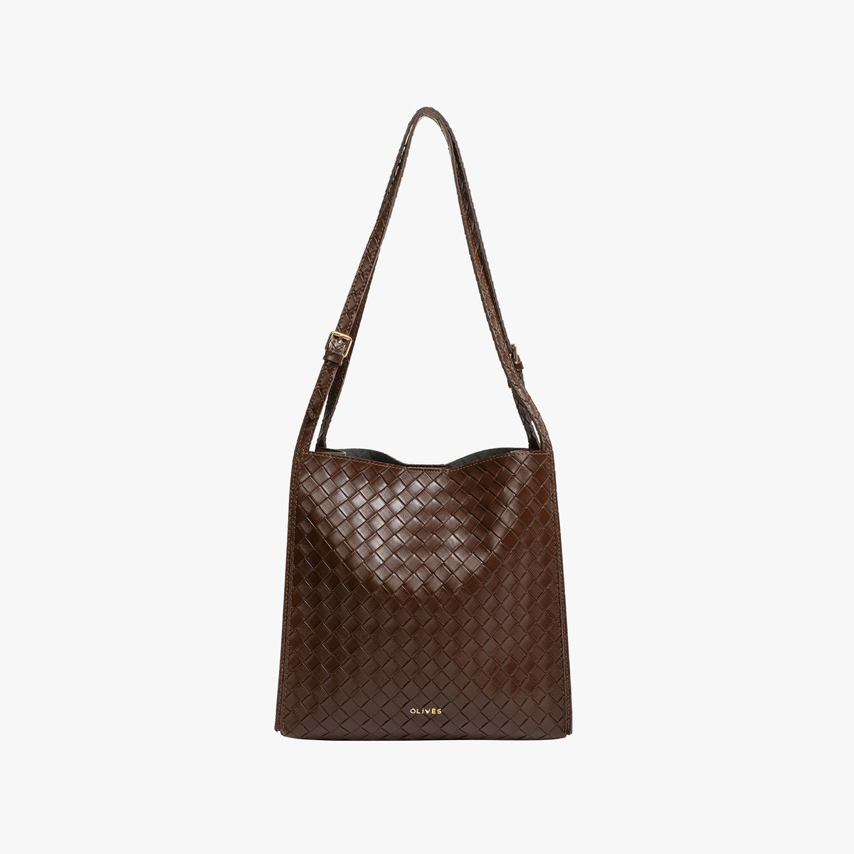 Vegan leather shoulder tote bag in brown (woven)