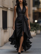 Satin Halter Gown with Ruffle Skirt
