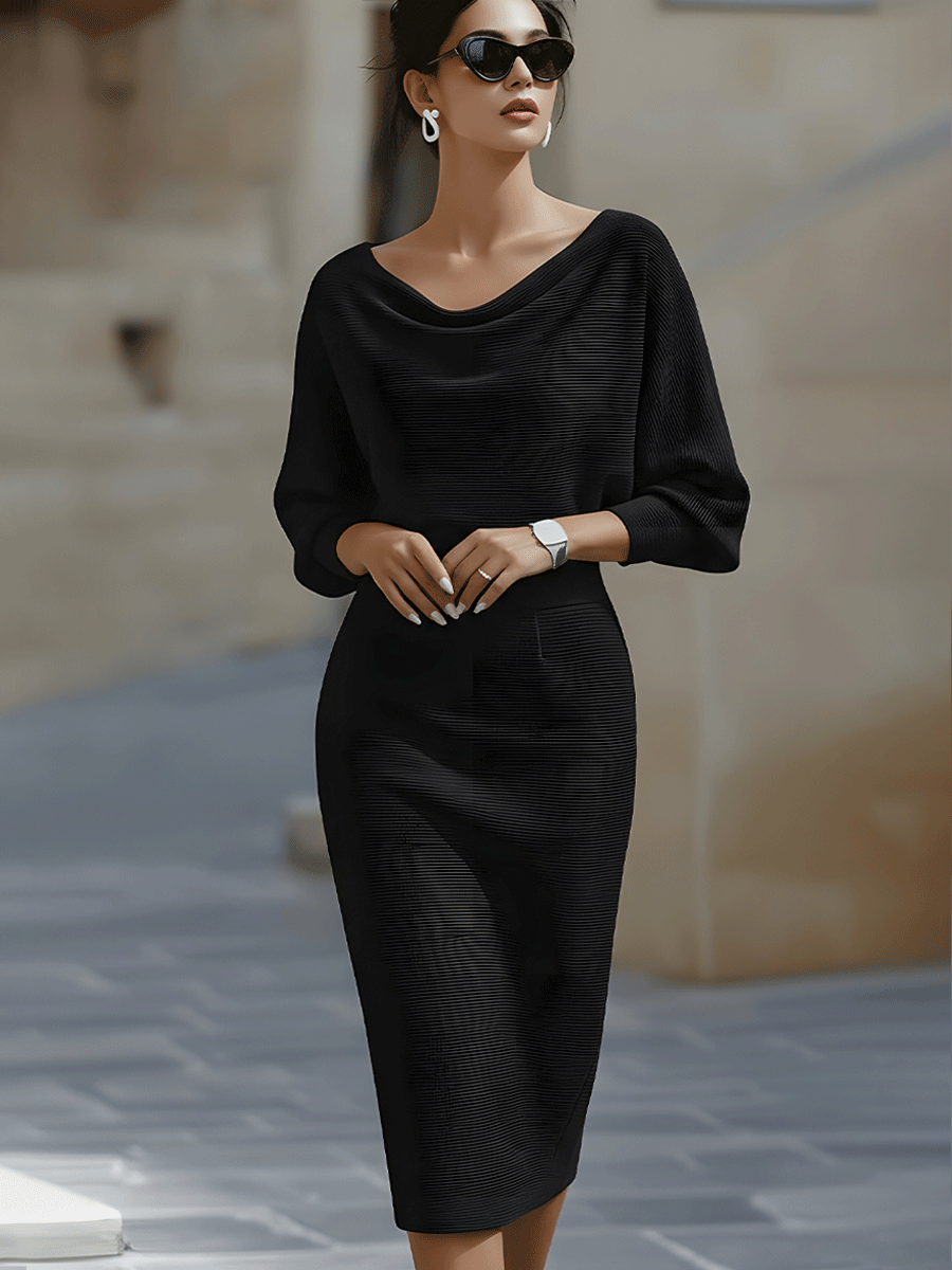 Ribbed Draped Midi Dress