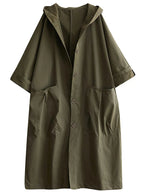Women's long hooded trench coat in green