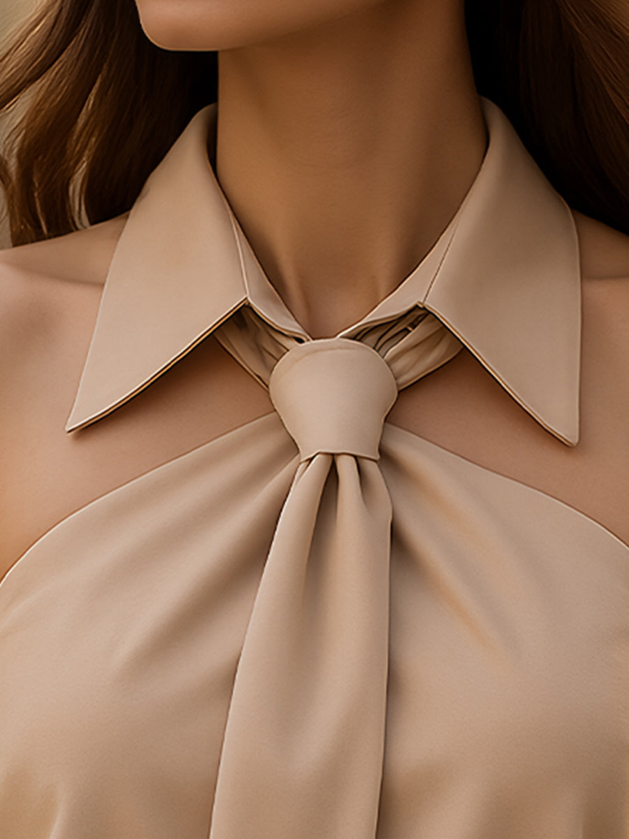 Sleeveless Halter Blouse with Tie Neck