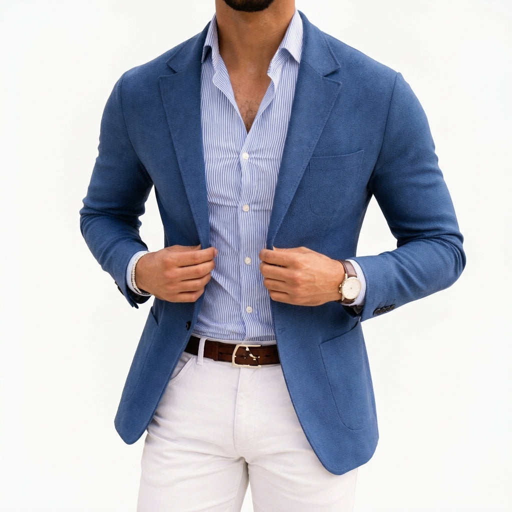 Men's knit blazer with notch lapel in blue