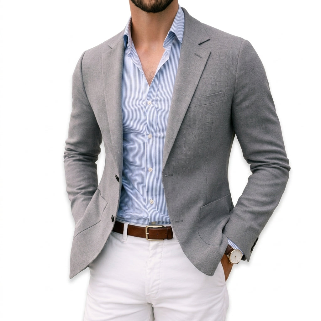 Men's knit blazer with notch lapel in silver
