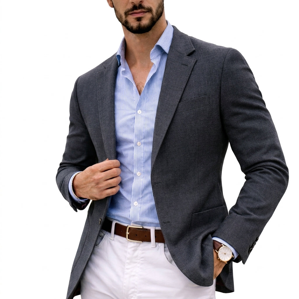 Men's knit blazer with notch lapel in grey