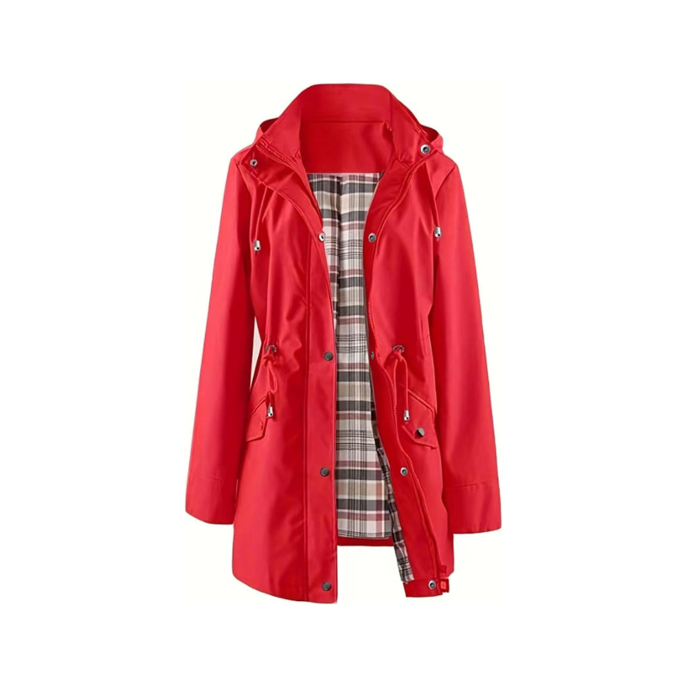 Women's waterproof hooded trench coat in red