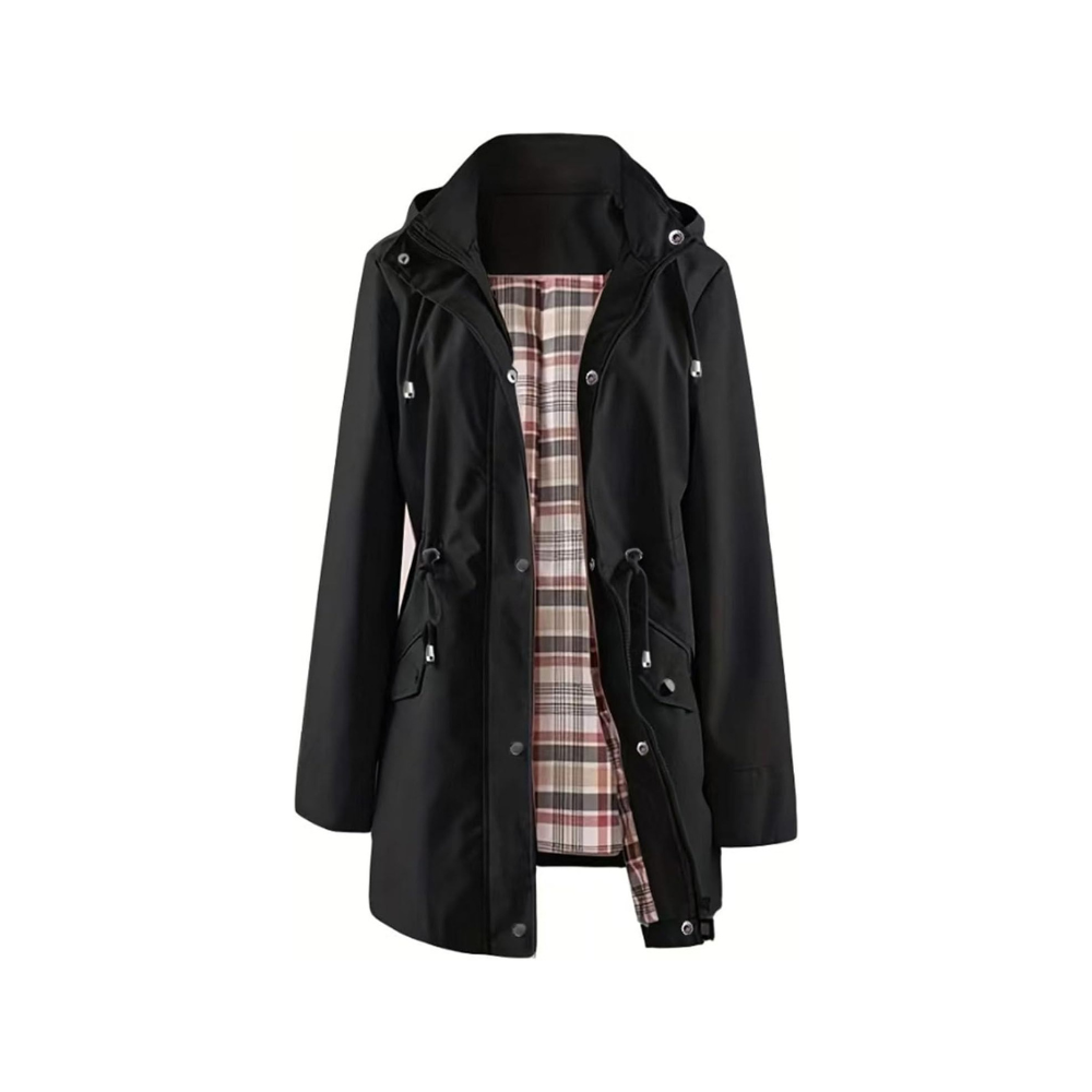 Women's waterproof hooded trench coat in black