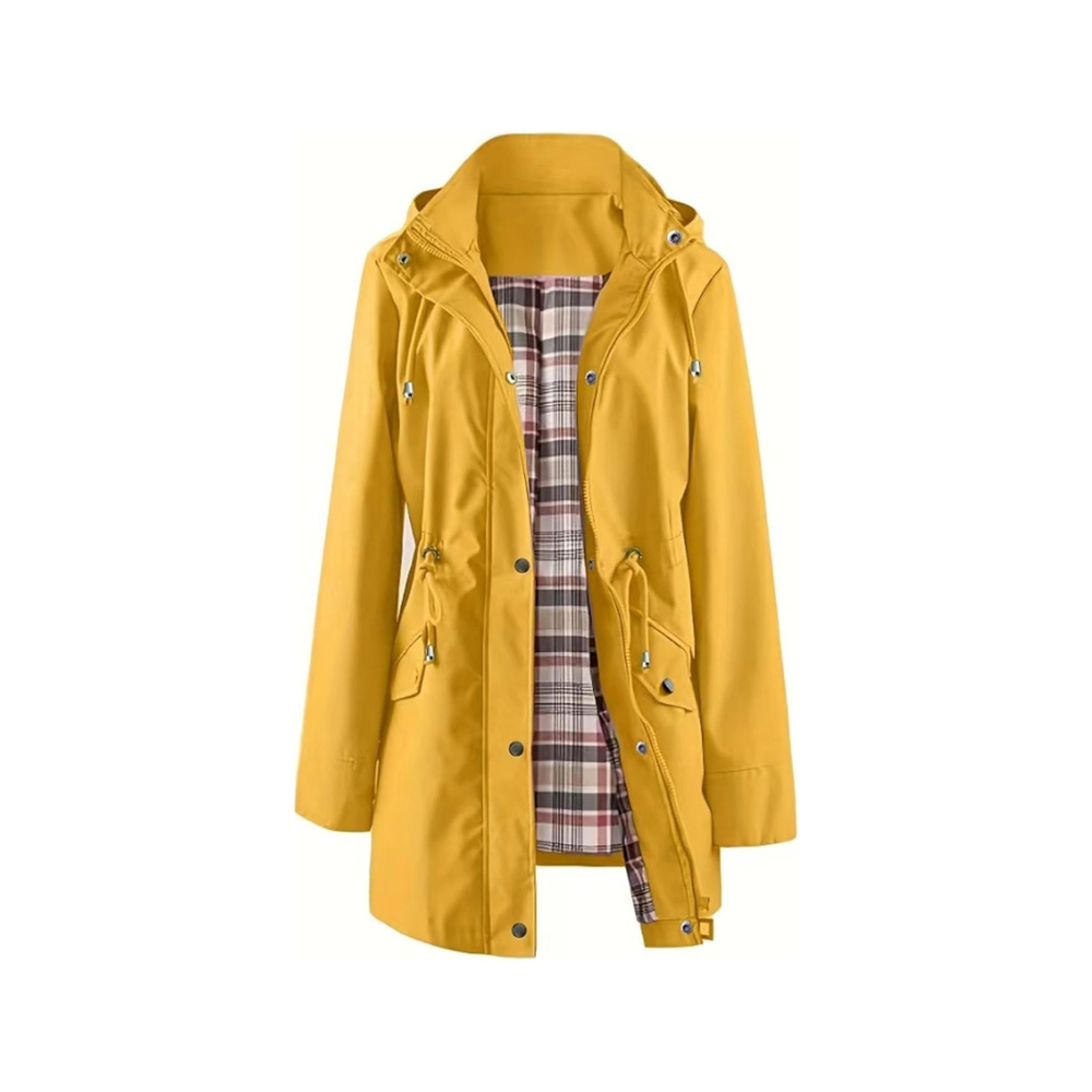 Women's waterproof hooded trench coat in yellow