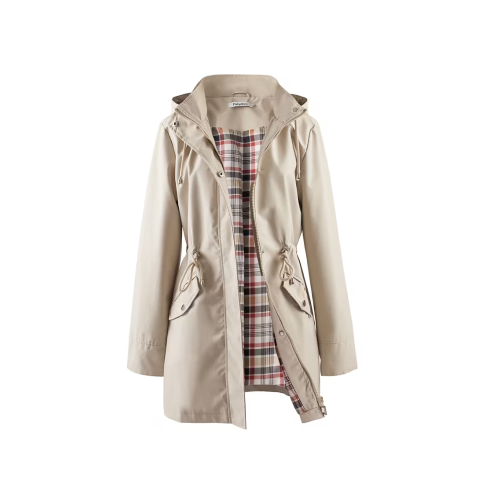 Women's waterproof hooded trench coat in beige