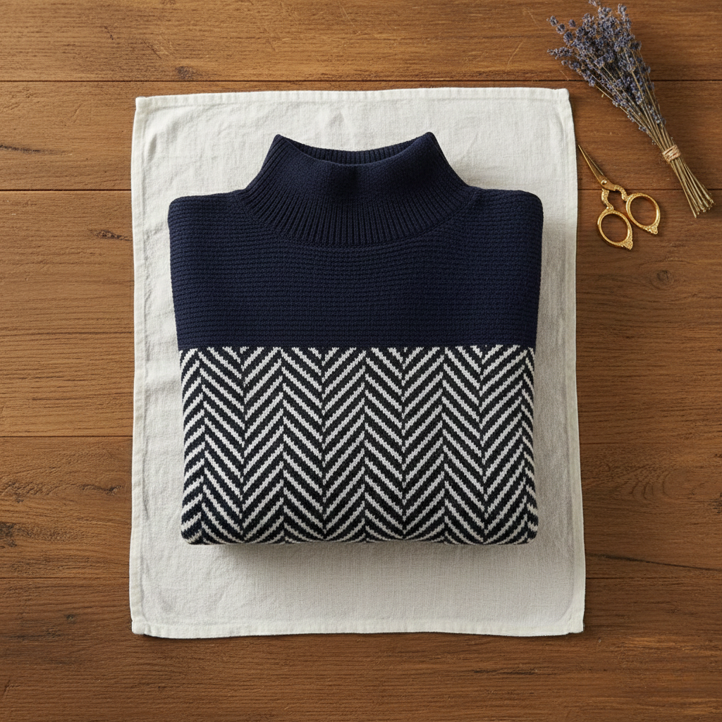 Zigzag pattern knit turtleneck sweater