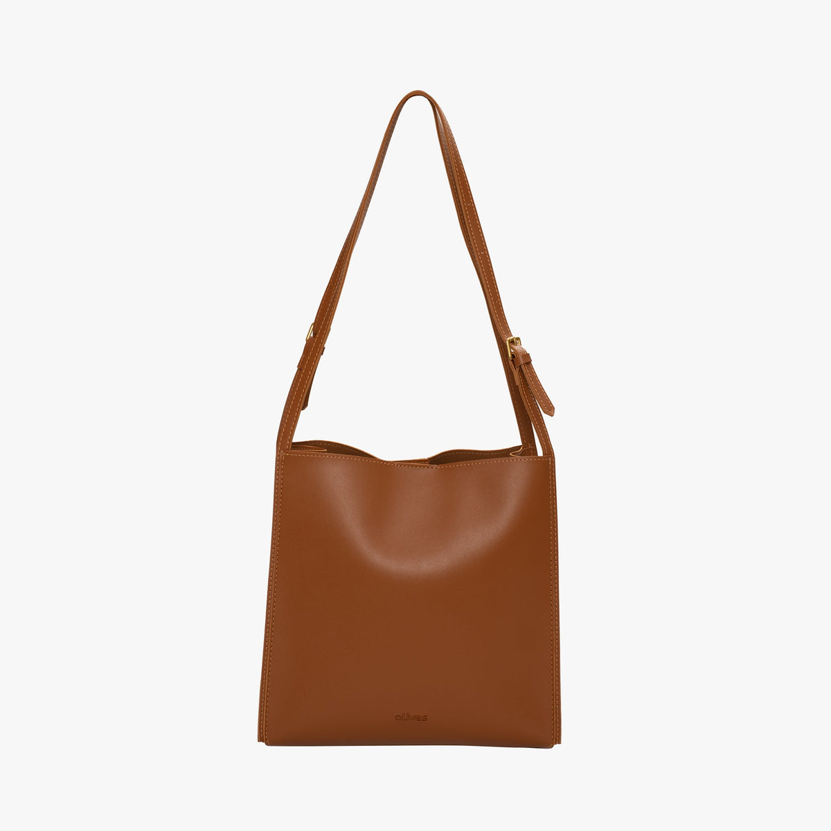 Vegan leather shoulder tote bag in caramel