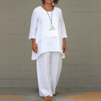 Women's two piece linen summer set in white