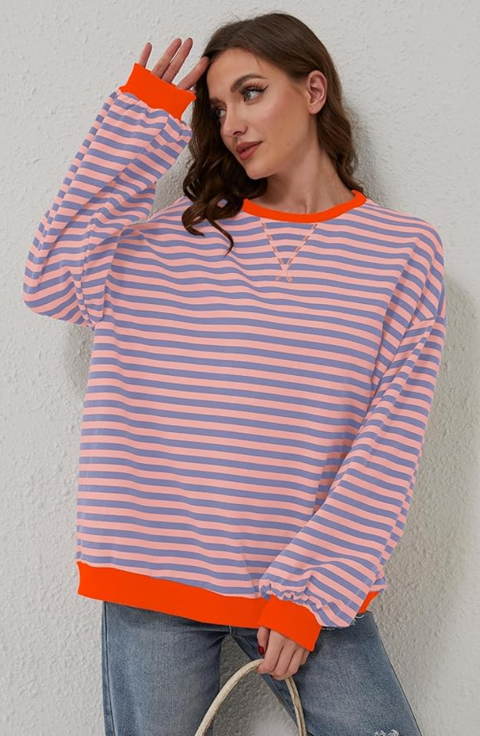 Oversized Striped Crewneck Sweatshirt