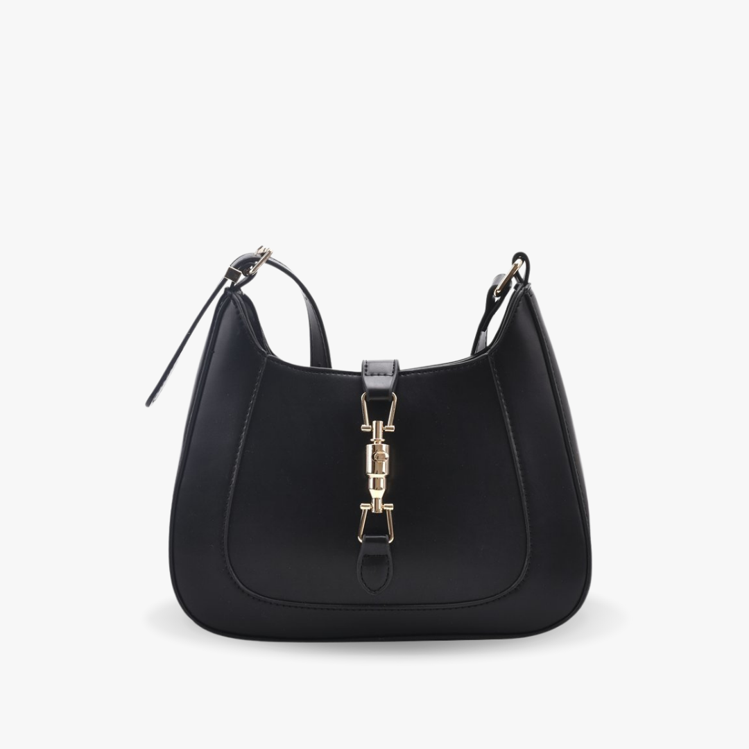 Vegan leather baguette shoulder bag in black