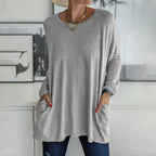 Casual oversized long sleeve tunic top with pockets in grey