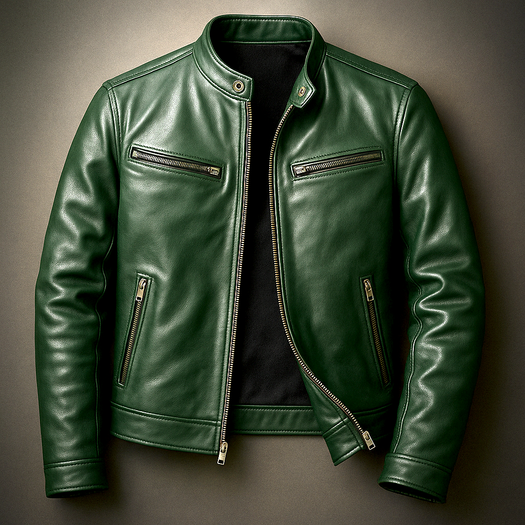 Band Collar Leather Jacket