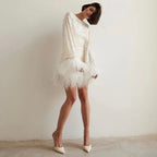 Sequin Mini Dress with Feather Hem Open Back