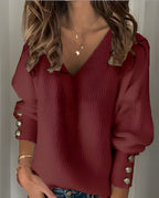 Ribbed Knit V-Neck Pullover