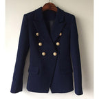 Tailored double breasted gold button blazer in navy blue