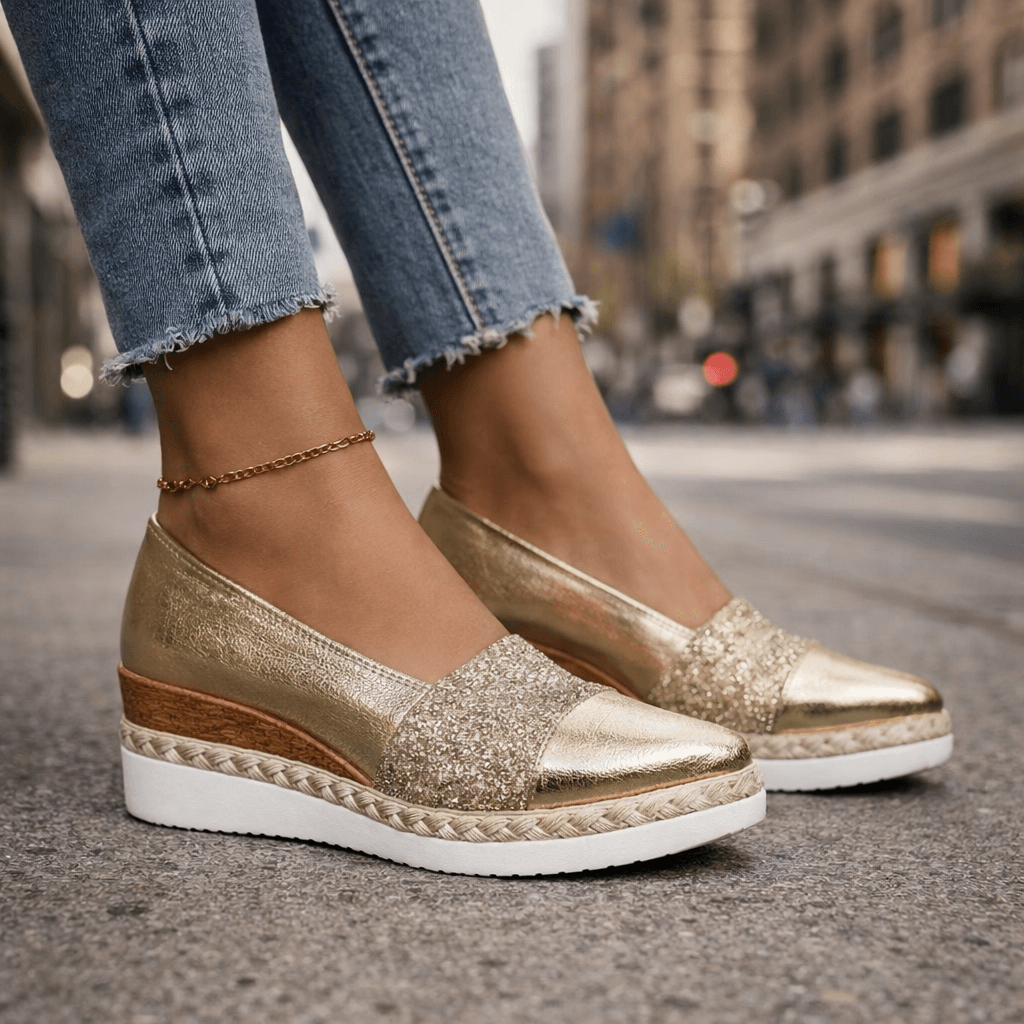 Women's glitter wedge slip on shoes easy on and off