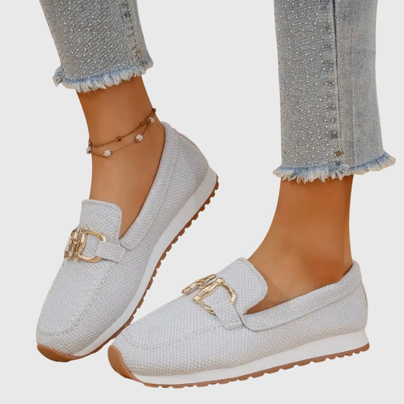 Orthopedic Slip-On Loafer Gold Horsebit Detail