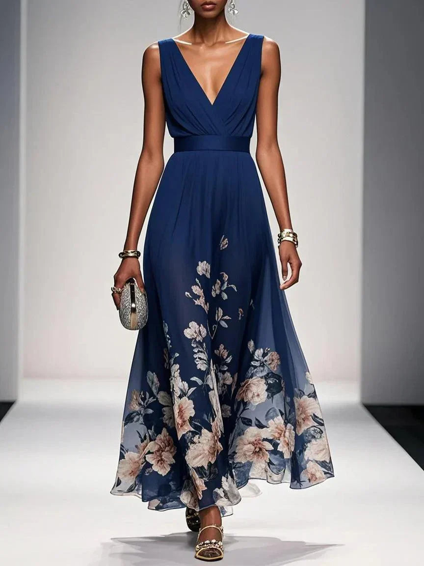 Floral Print Midi Dress Women Summer Wedding