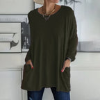 Casual oversized long sleeve tunic top with pockets in forest green