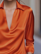 Draped neck long sleeve blouse