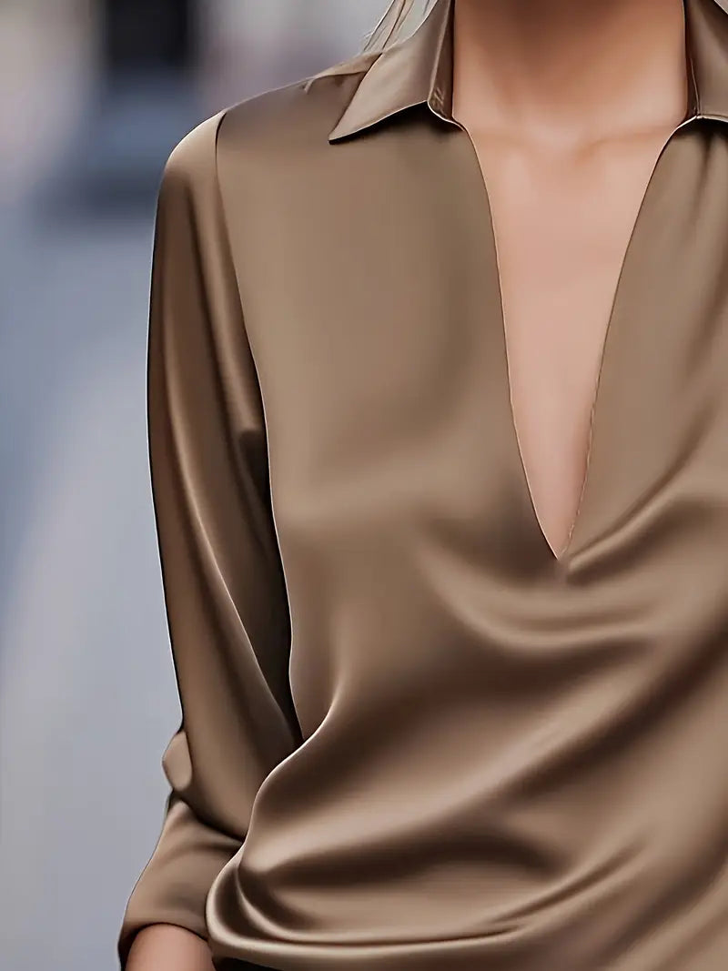 Draped neck long sleeve blouse