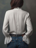 Zip-Front Blouse with Flounce Cuffs
