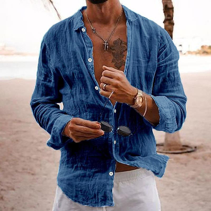Relaxed Fit Linen Blend Solid Button Shirt