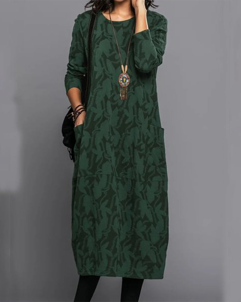 Long Sleeve Printed Pocket Dress