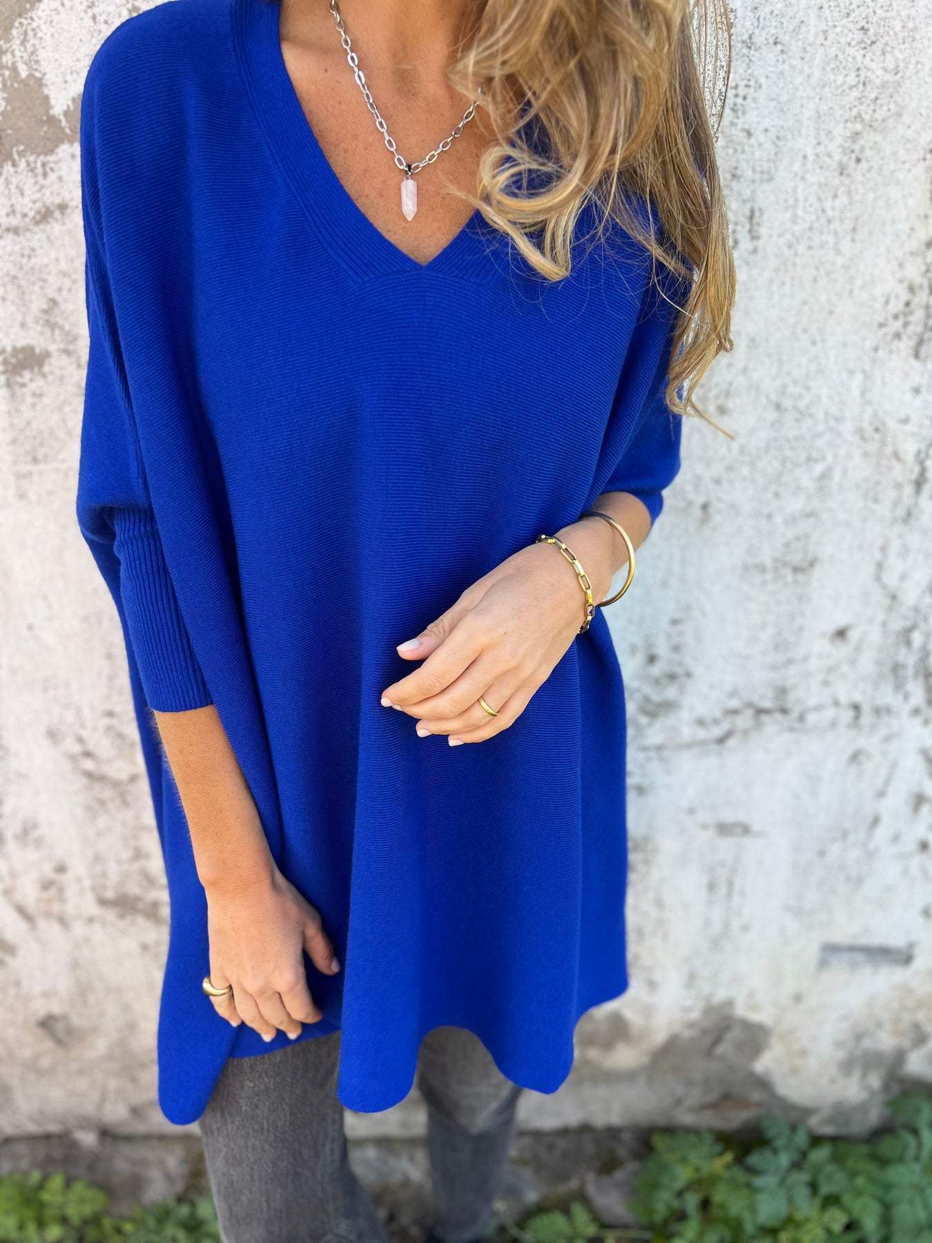 Batwing Sleeve Cashmere V-Neck Oversized Sweater