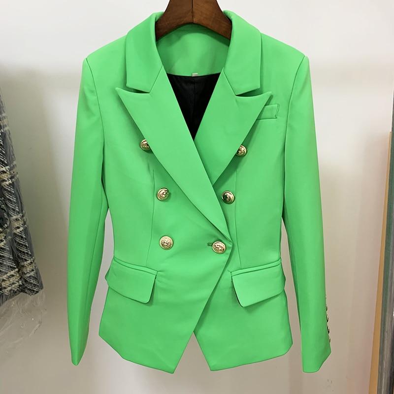 Tailored double breasted gold button blazer in neon green
