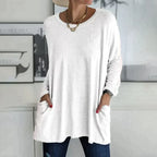 Casual oversized long sleeve tunic top with pockets in white