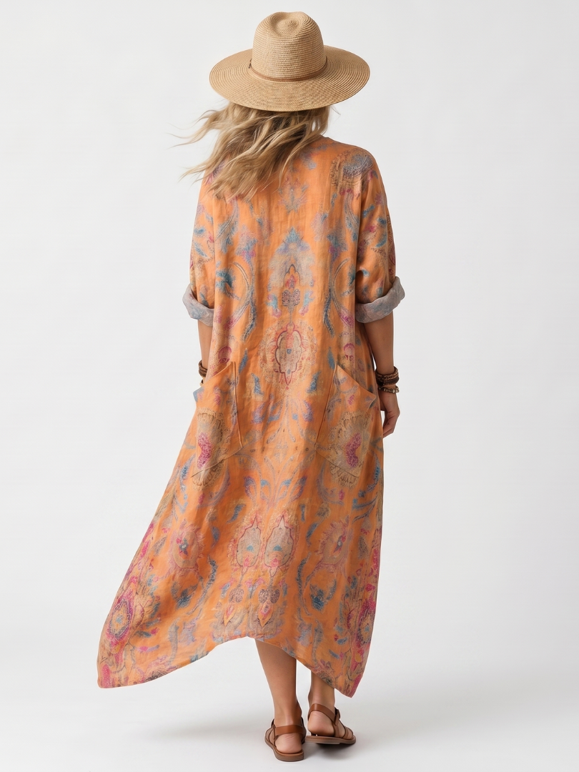 Relaxed printed midi dress with pockets