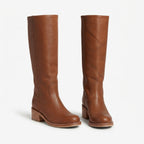 Orthopedic knee high leather boots in light brown