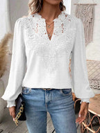 Women's elegant Swiss dot lace puff sleeve blouse in white