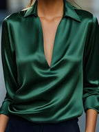 Draped neck long sleeve blouse