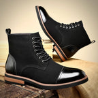 Oxford leather lace-up boots in black
