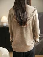 Women's warm merino wool zip up hooded cardigan with pockets