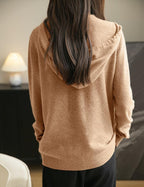 Women's warm merino wool zip up hooded cardigan with pockets