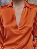 Draped neck long sleeve blouse