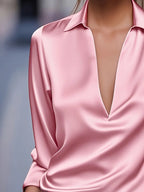 Draped neck long sleeve blouse
