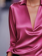 Draped neck long sleeve blouse