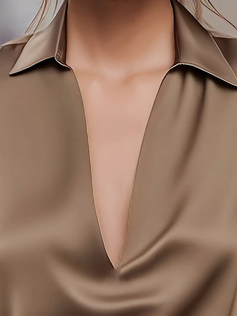Draped neck long sleeve blouse